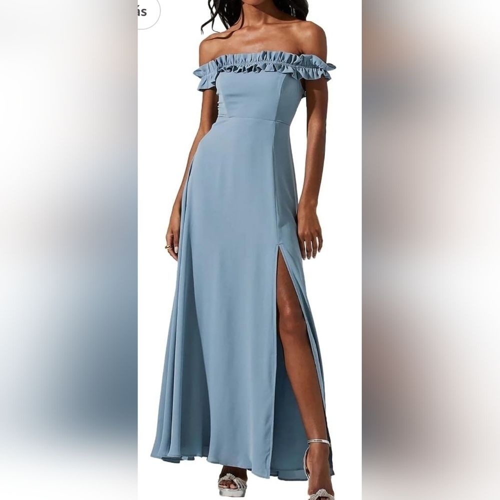 Astr Off-Shoulder Blue Maxi Dress Sz L